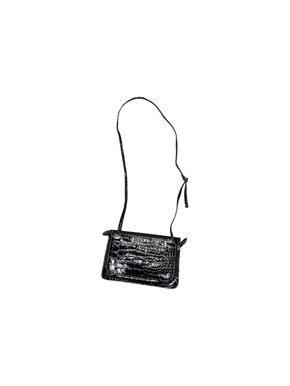 Black Croc-Embossed Crossbody Bag
